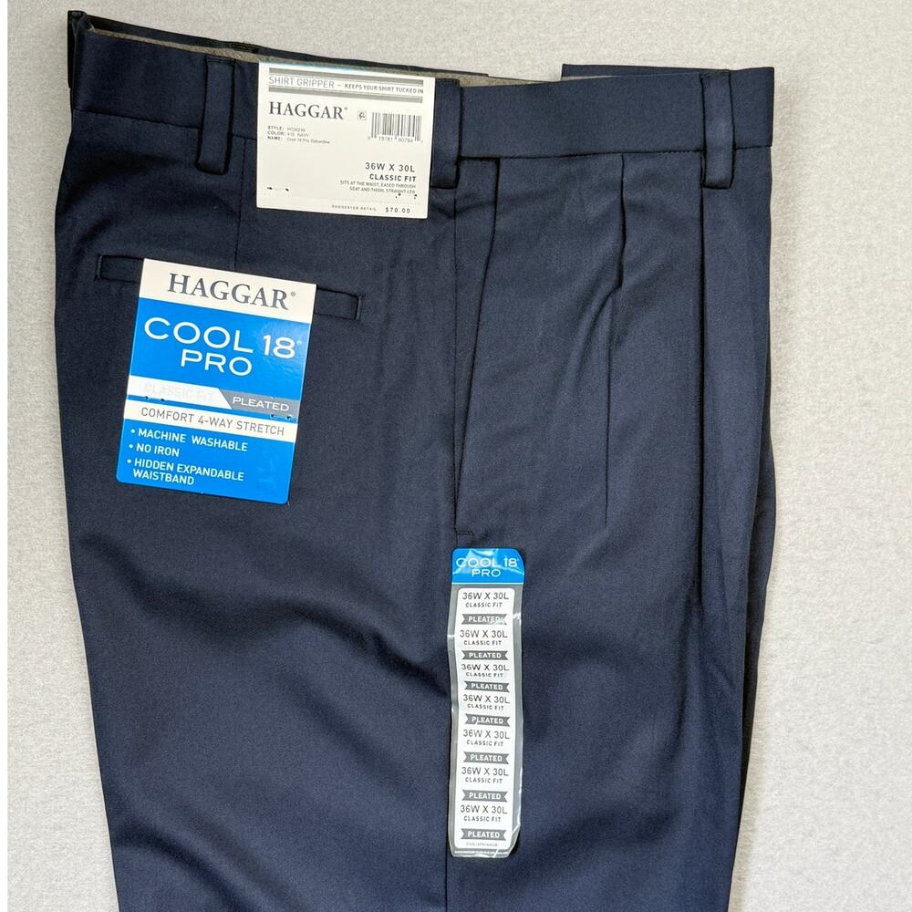 Haggar Men's Cool 18 PRO Expandable Waist Dress Pants Navy 36x30 $70